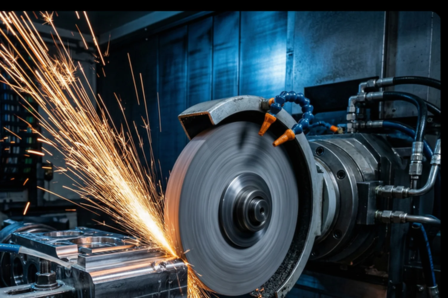 Beispielhafter Präzisionsschleifprozess an einem Metallbauteil