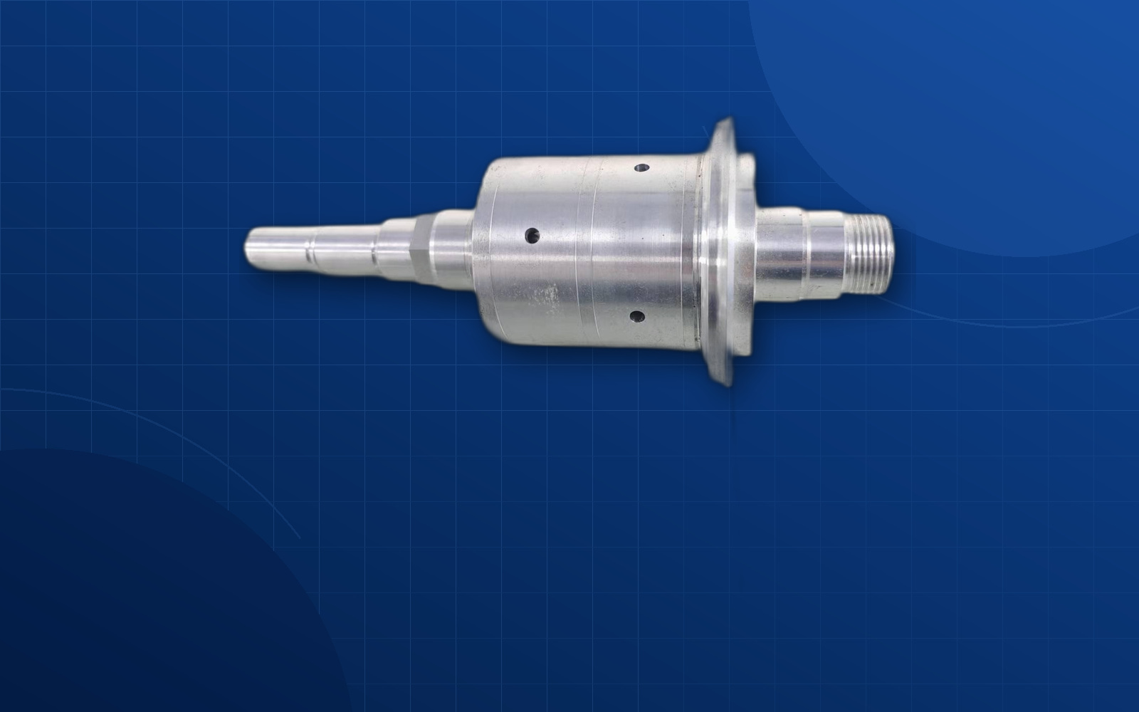 Deep blue background aerospace fixture machined component