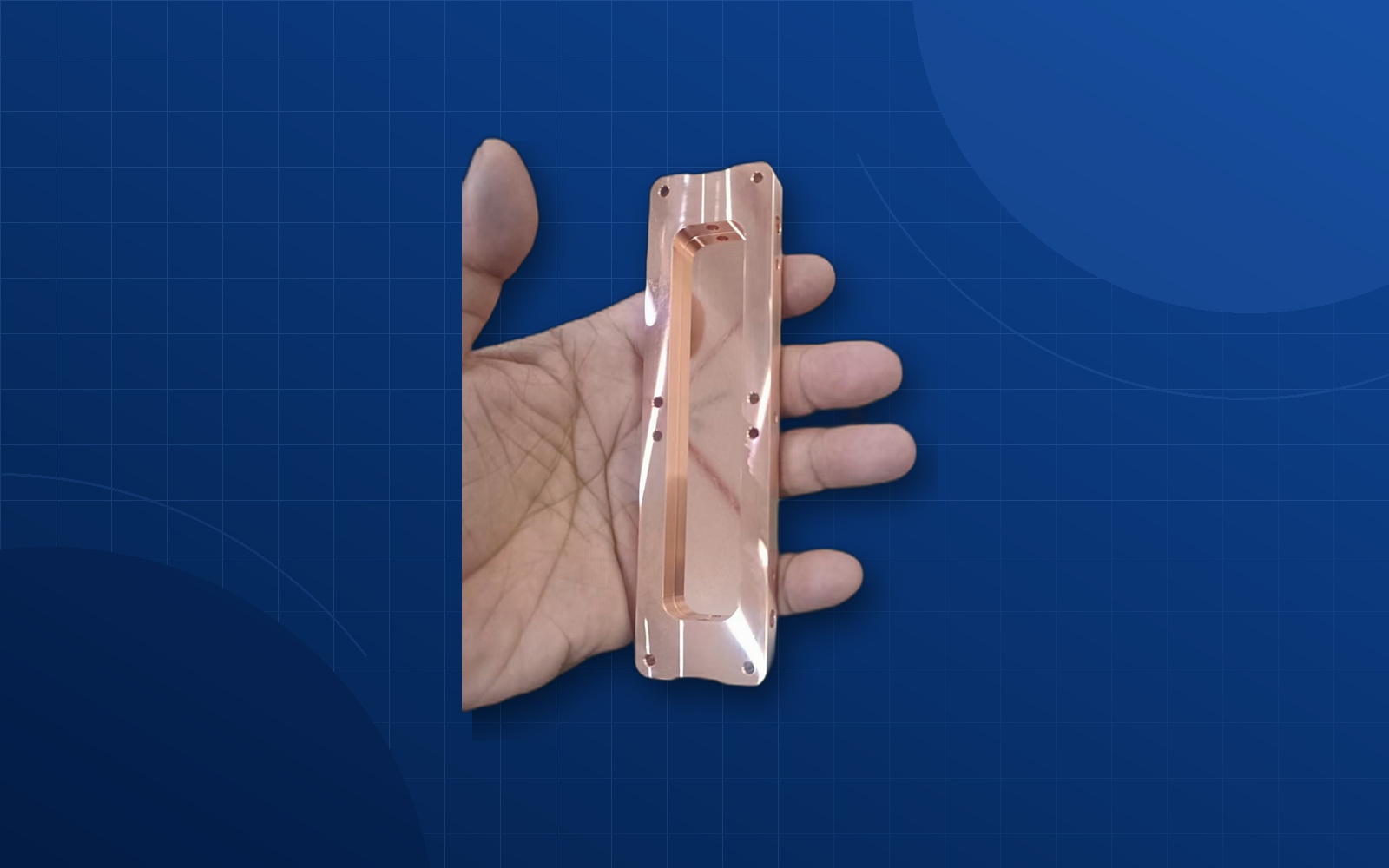 Deep blue background optoelectronic housing machined part