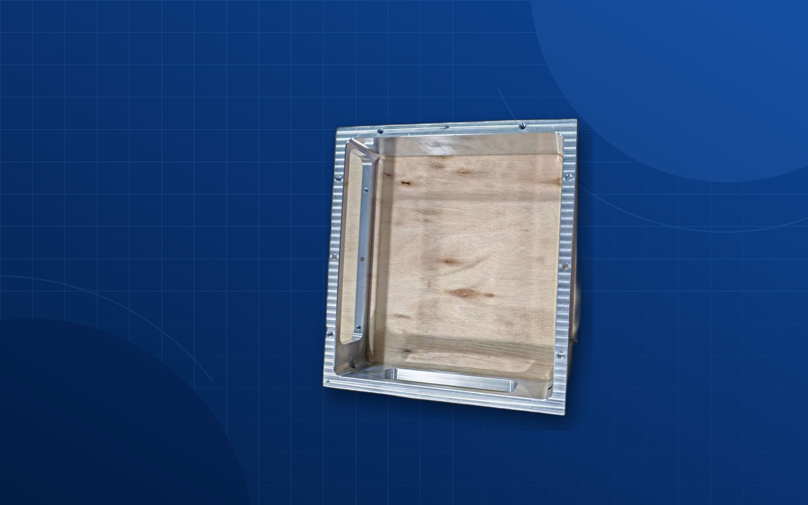 Deep blue background machined semiconductor equipment component